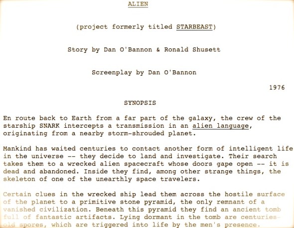 Alien Synopsis - Dan O'Bannon